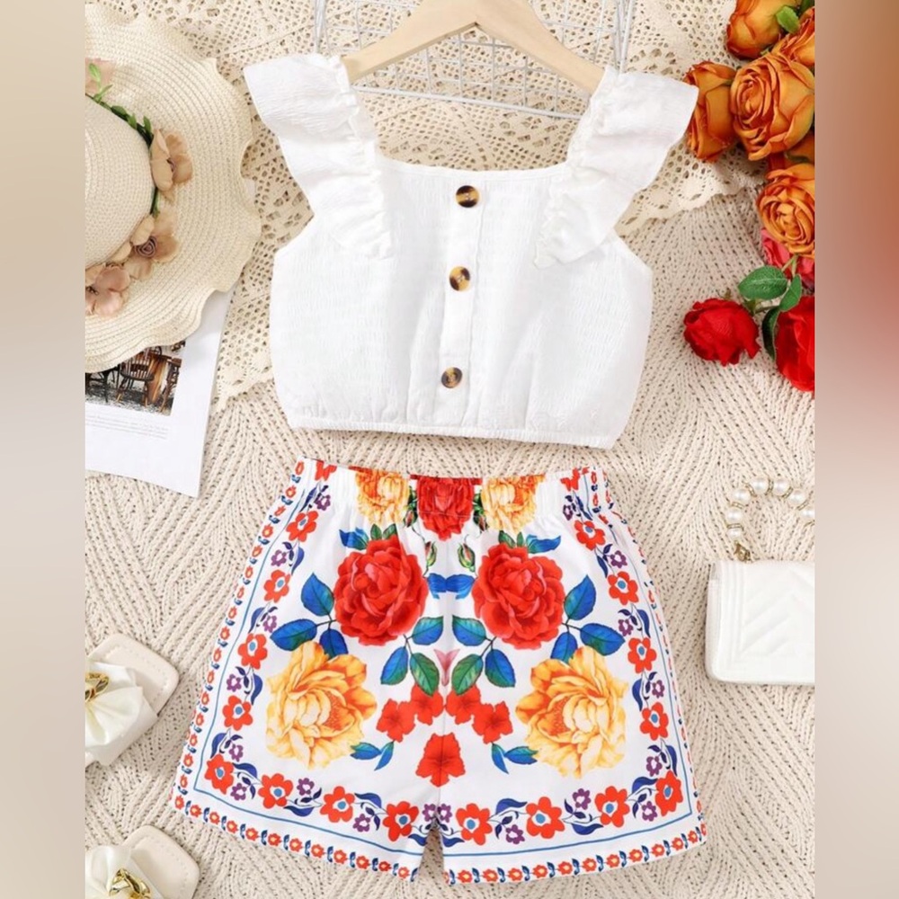 Floral Crop Top and Skirt Set